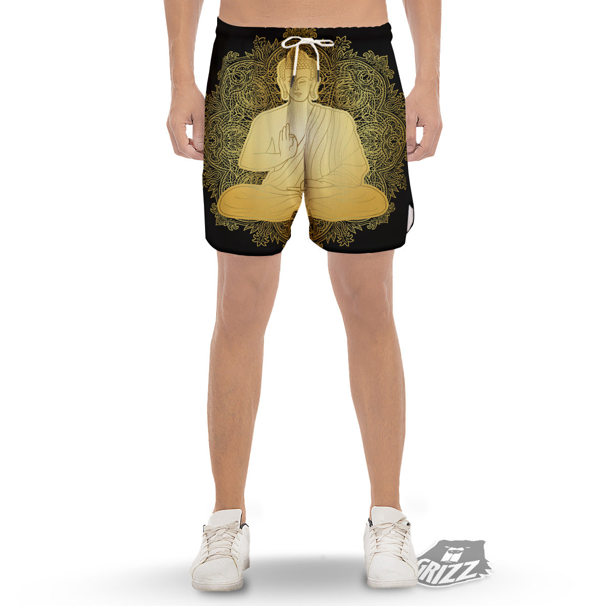 Mandala Buddha Statue Print Men's Gym Shorts-grizzshop