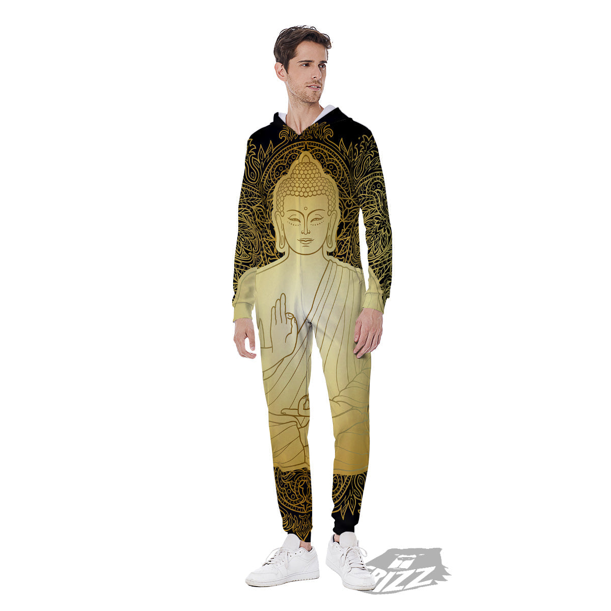 Mandala Buddha Statue Print Men's Jumpsuit-grizzshop