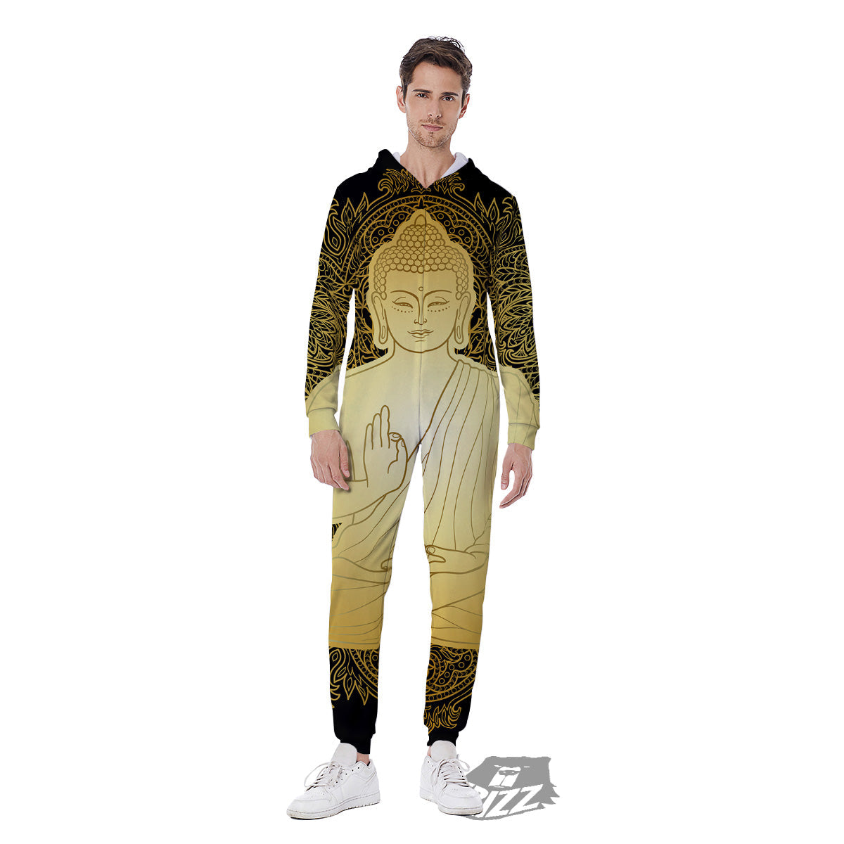 Mandala Buddha Statue Print Men's Jumpsuit-grizzshop