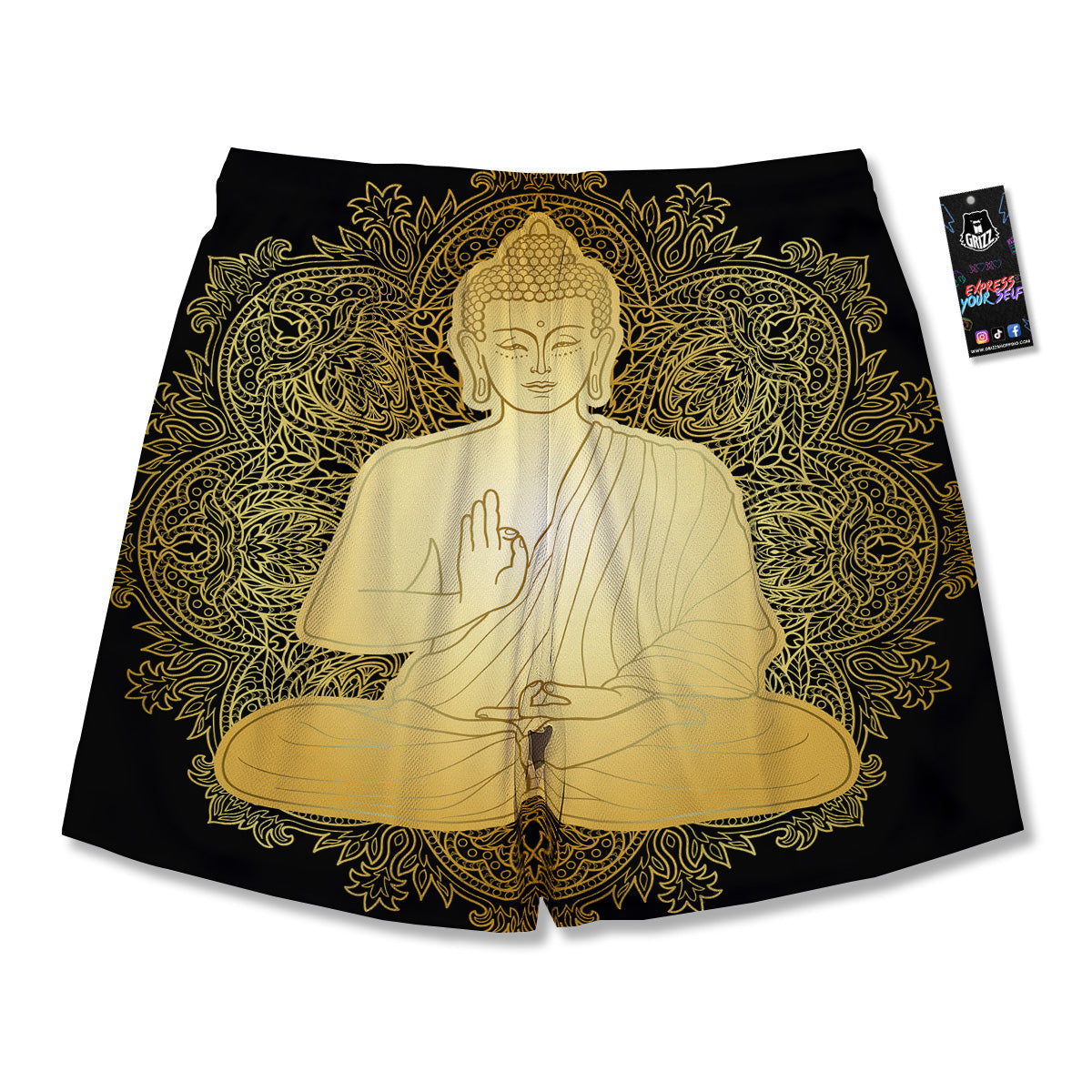 Mandala Buddha Statue Print Men's Running Shorts-grizzshop