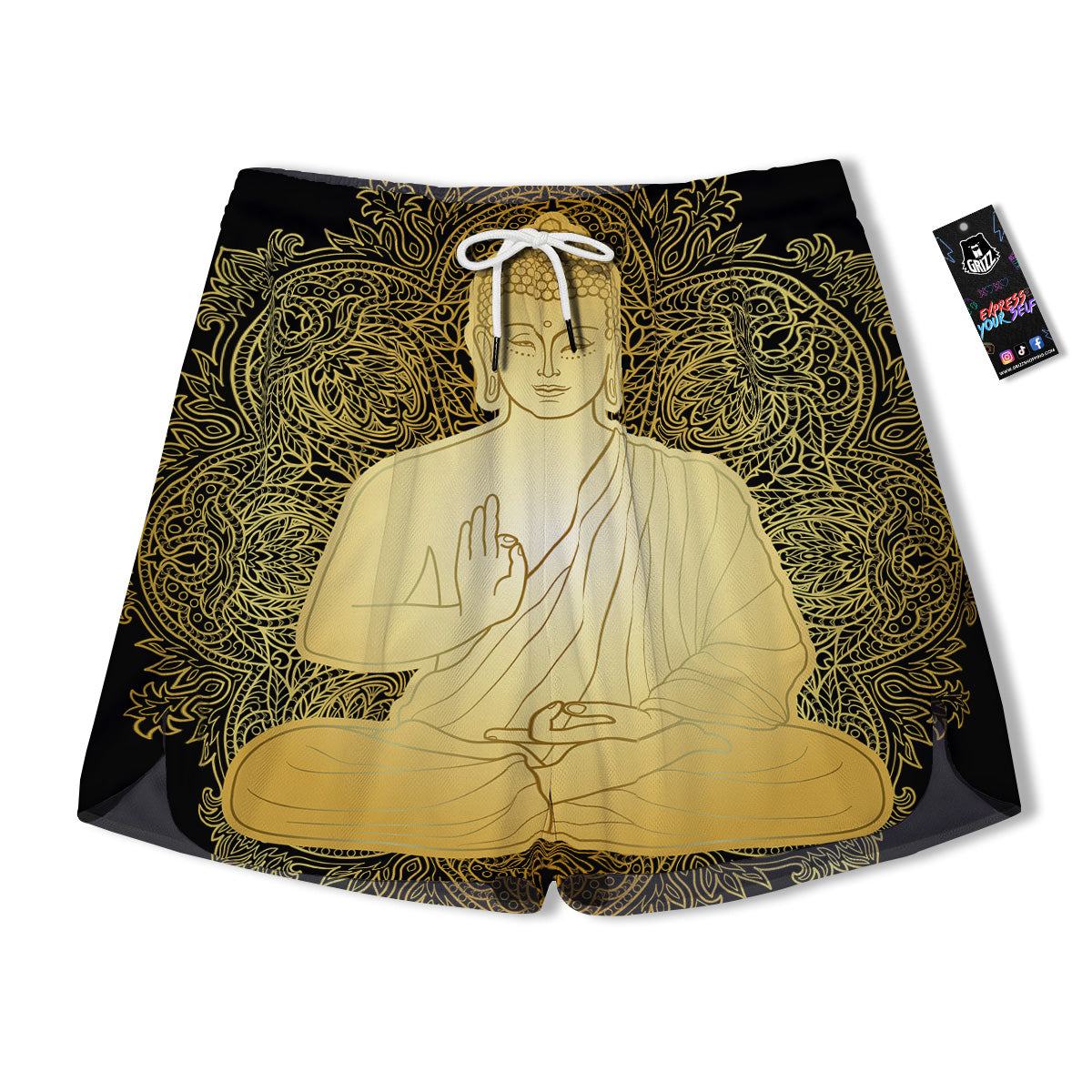 Mandala Buddha Statue Print Men's Running Shorts-grizzshop