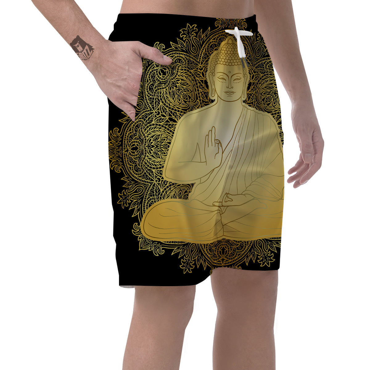 Mandala Buddha Statue Print Men's Shorts-grizzshop