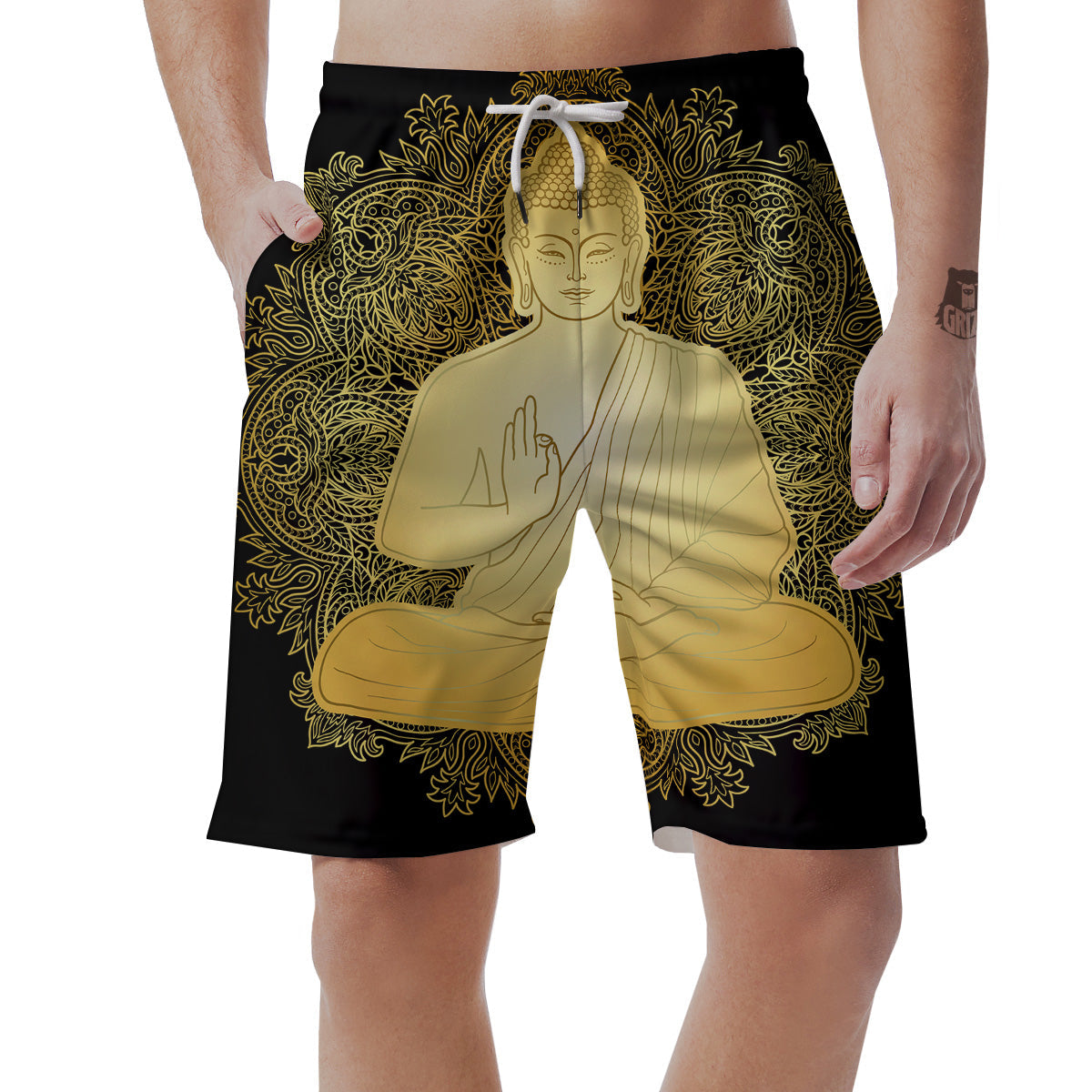 Mandala Buddha Statue Print Men's Shorts-grizzshop