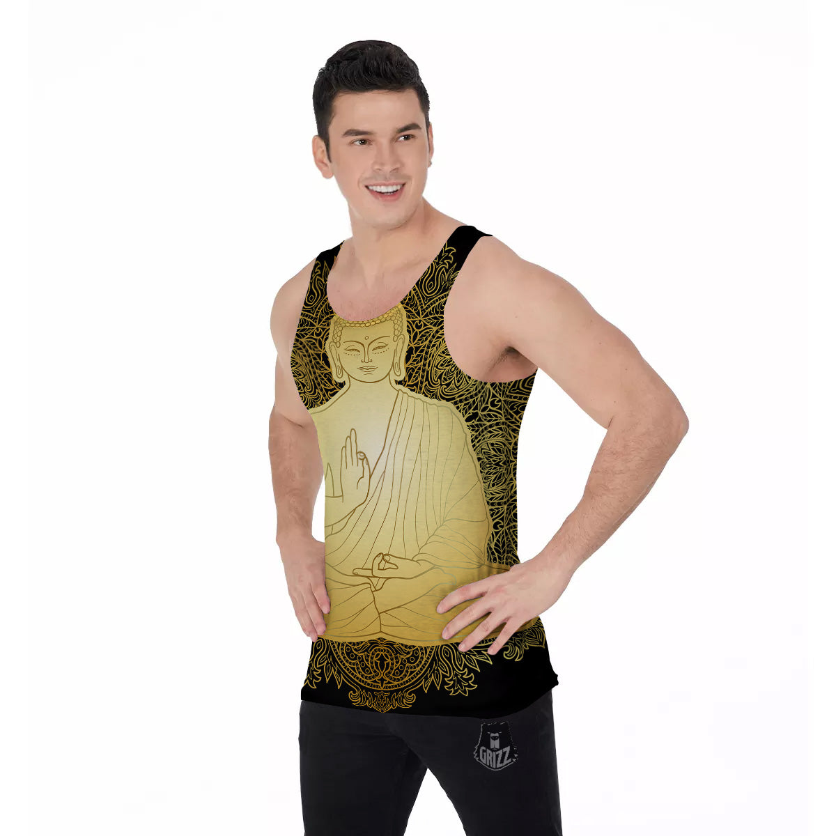Mandala Buddha Statue Print Men's Tank Top-grizzshop