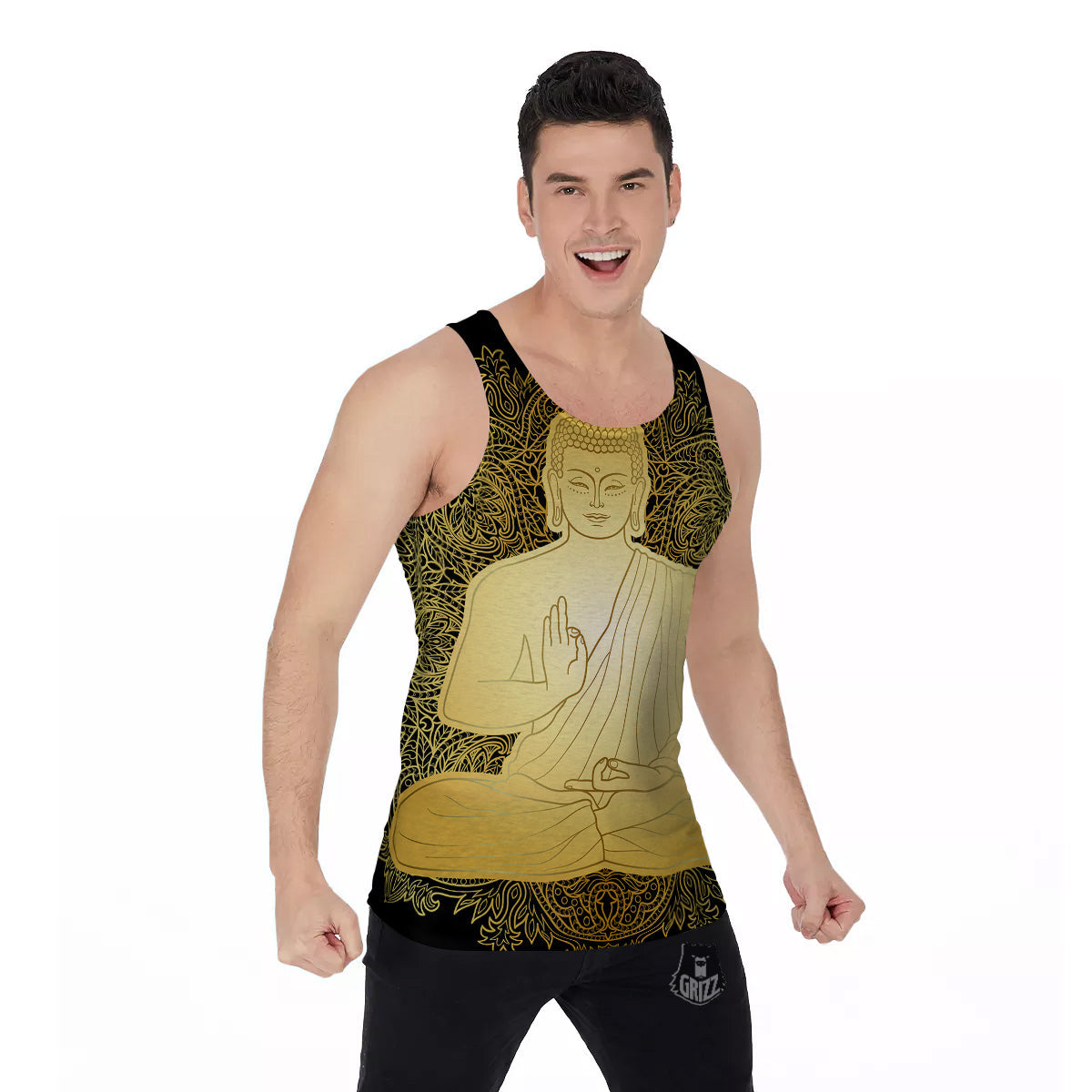 Mandala Buddha Statue Print Men's Tank Top-grizzshop