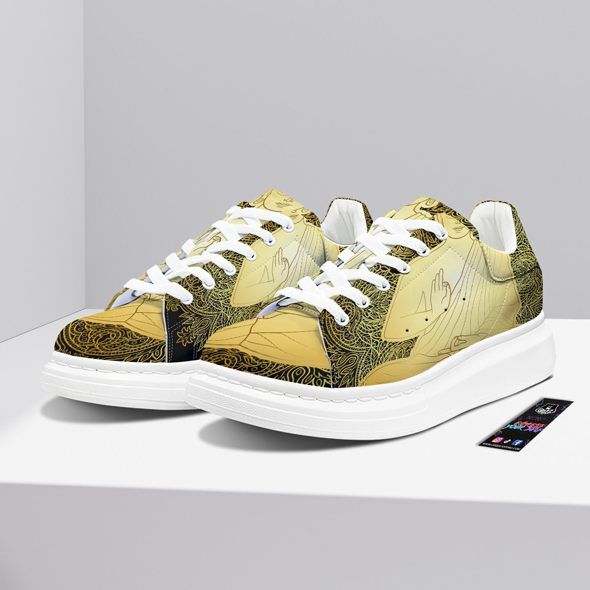 Mandala Buddha Statue Print Platform Shoes-grizzshop