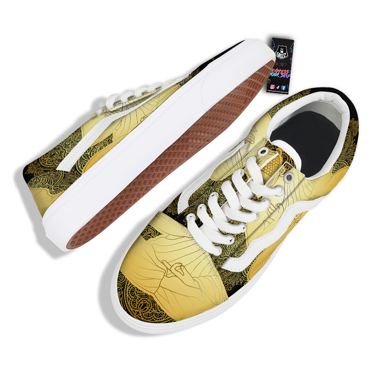 Mandala Buddha Statue Print Skate Shoes-grizzshop