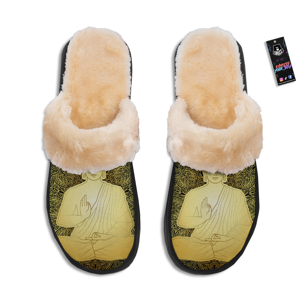 Mandala Buddha Statue Print Slippers-grizzshop