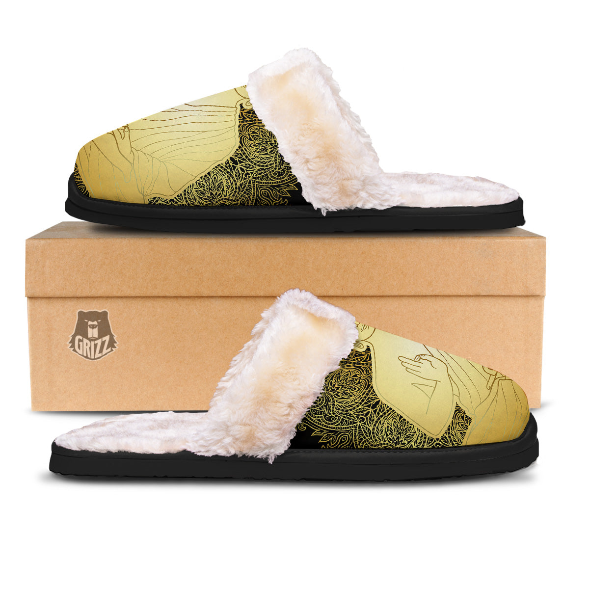 Mandala Buddha Statue Print Slippers-grizzshop