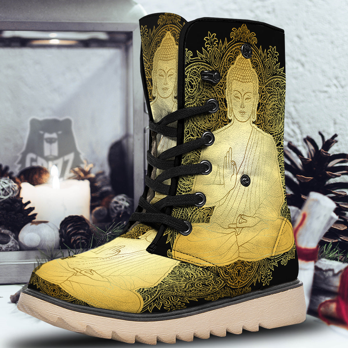 Mandala Buddha Statue Print Snow Boots-grizzshop
