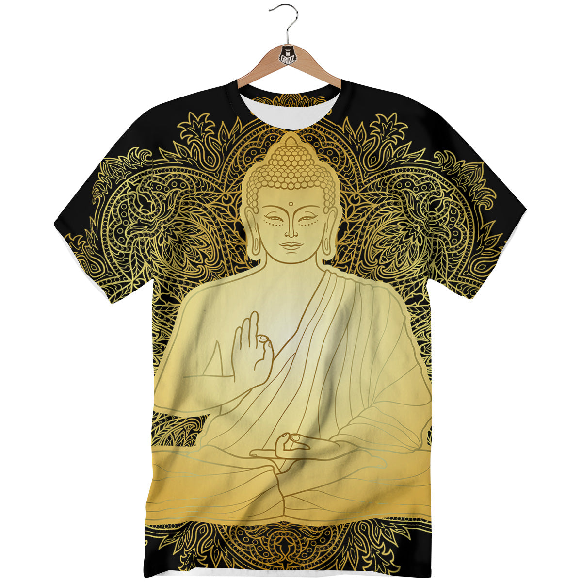 Mandala Buddha Statue Print T-Shirt-grizzshop