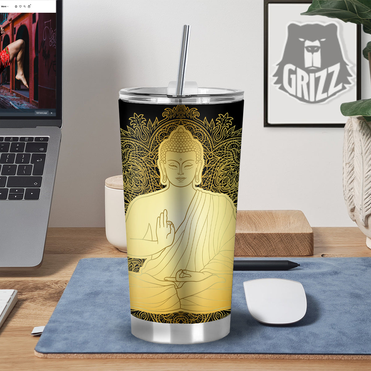 Mandala Buddha Statue Print Tumbler-grizzshop