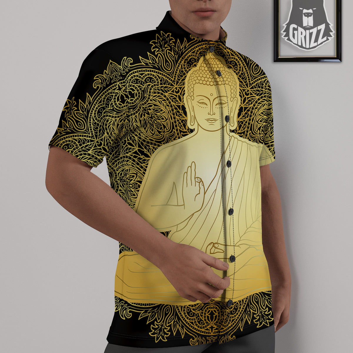 Mandala Buddha Statue Print Untucked Shirts-grizzshop