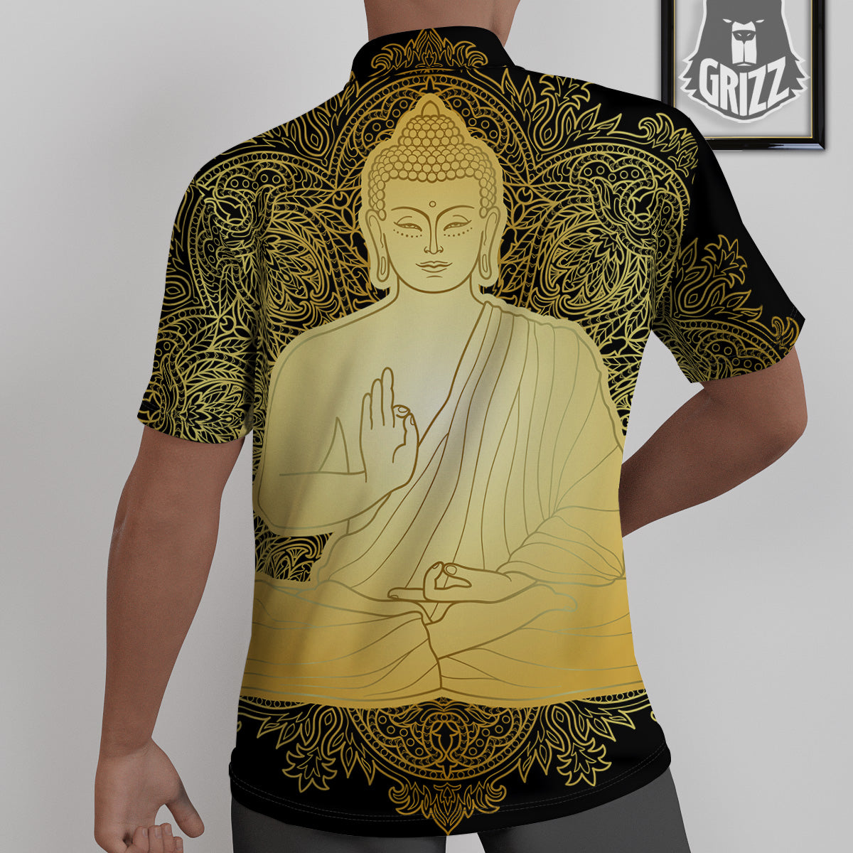 Mandala Buddha Statue Print Untucked Shirts-grizzshop