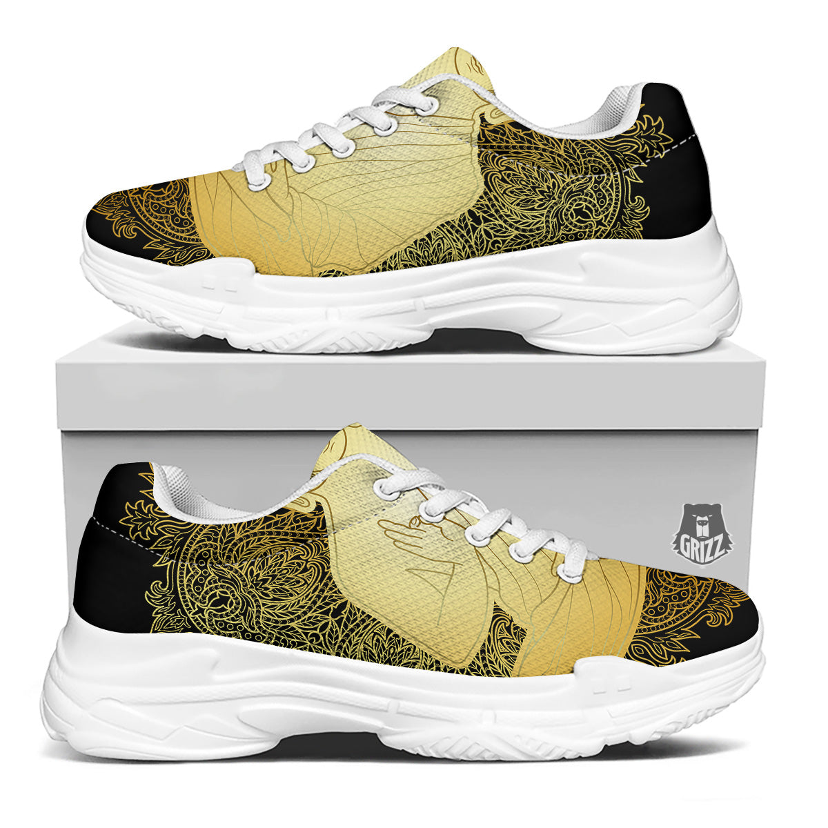 Mandala Buddha Statue Print White Chunky Shoes-grizzshop