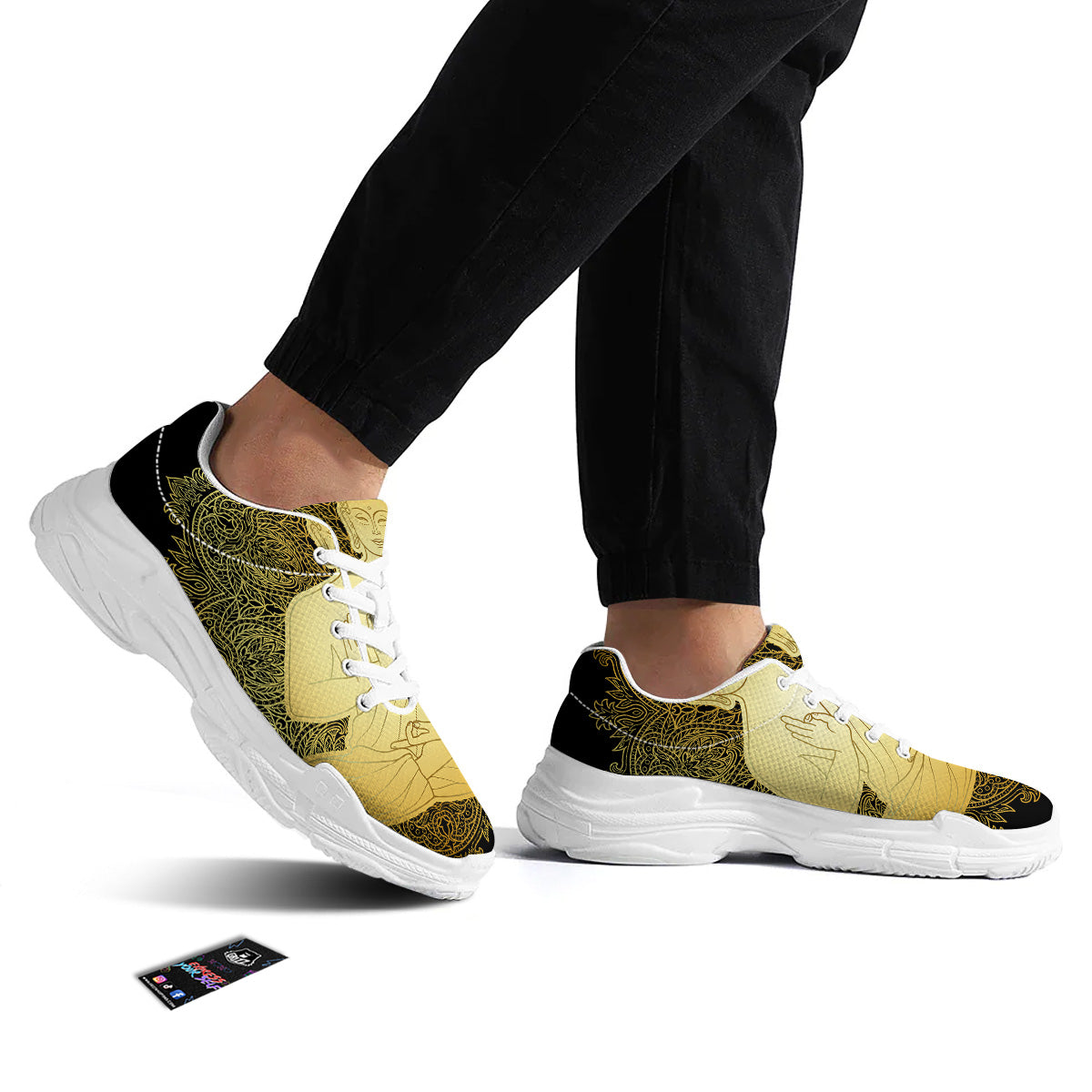 Mandala Buddha Statue Print White Chunky Shoes-grizzshop