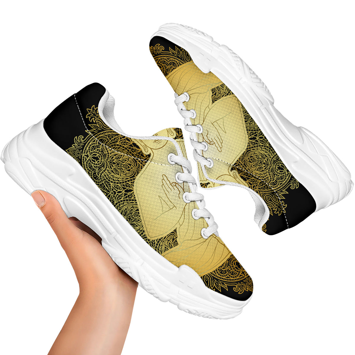 Mandala Buddha Statue Print White Chunky Shoes-grizzshop