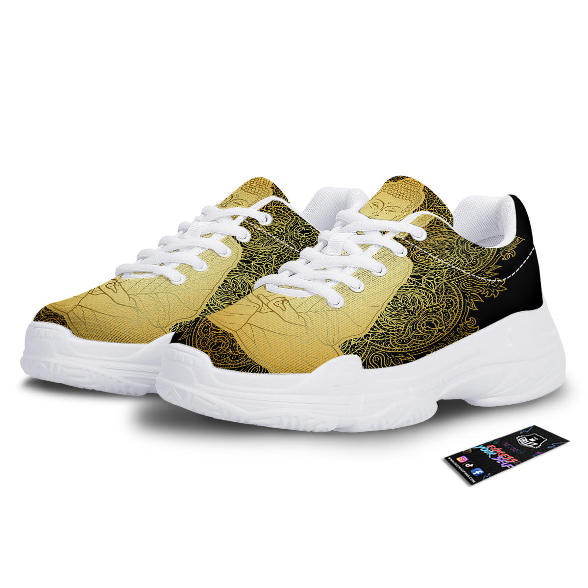 Mandala Buddha Statue Print White Chunky Shoes-grizzshop