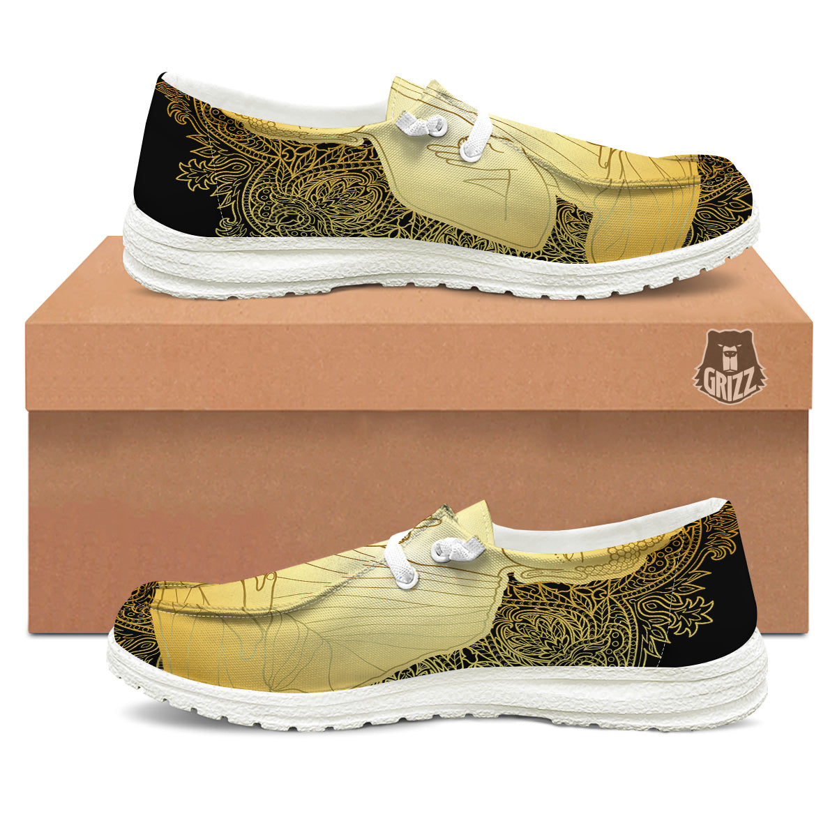 Mandala Buddha Statue Print White Loafers-grizzshop
