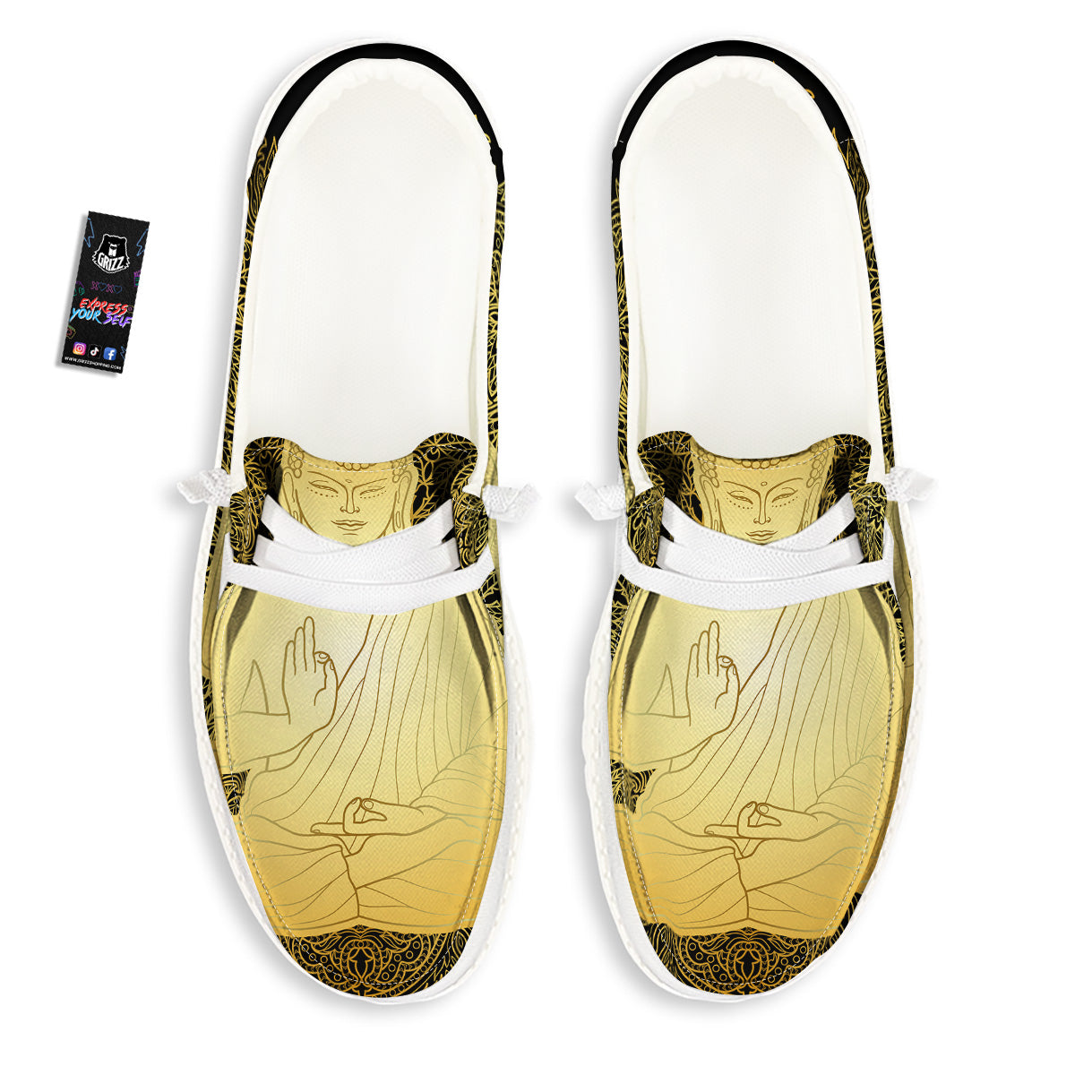 Mandala Buddha Statue Print White Loafers-grizzshop