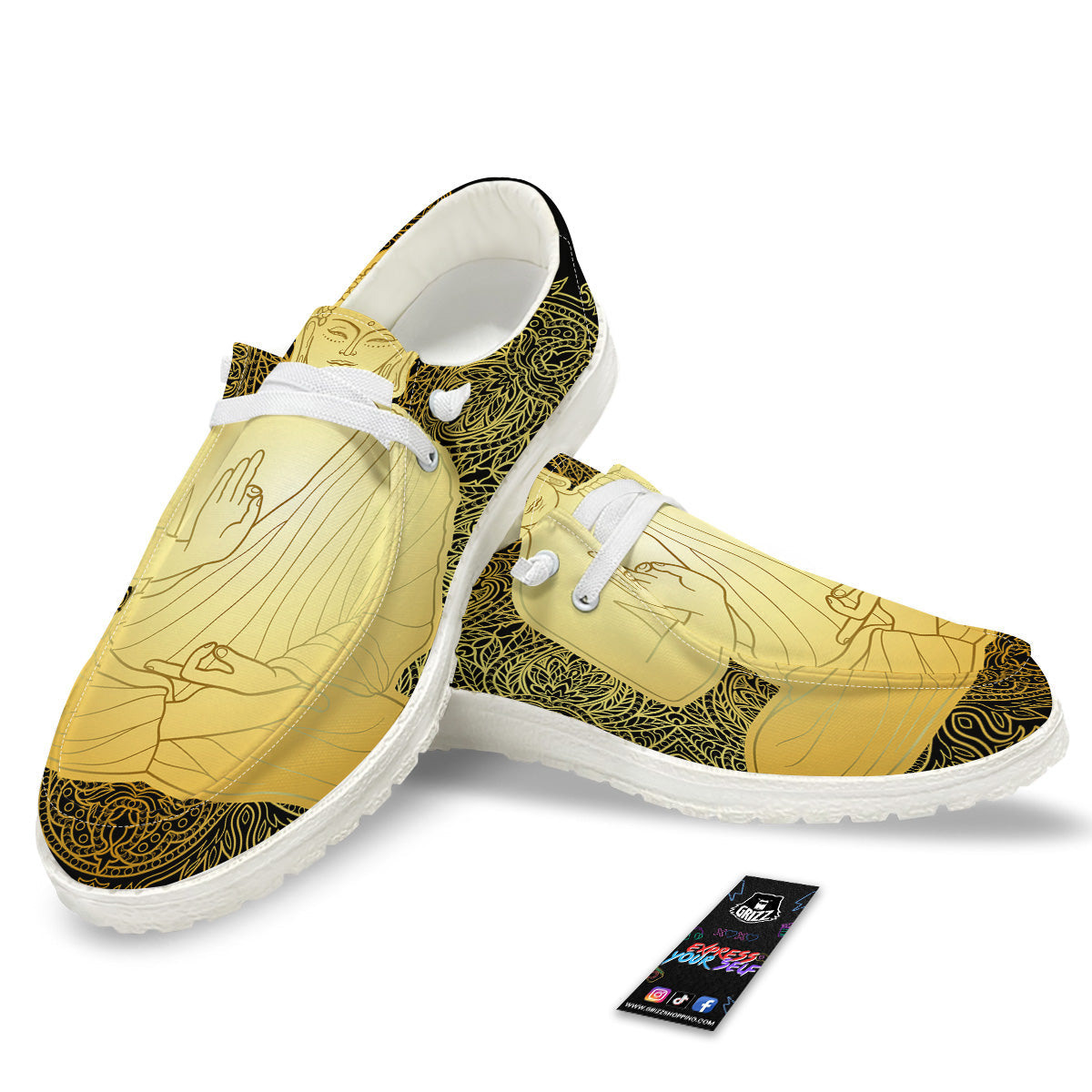 Mandala Buddha Statue Print White Loafers-grizzshop