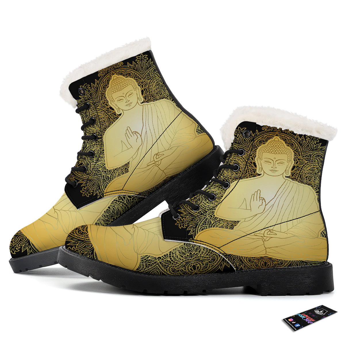 Mandala Buddha Statue Print Winter Boots-grizzshop