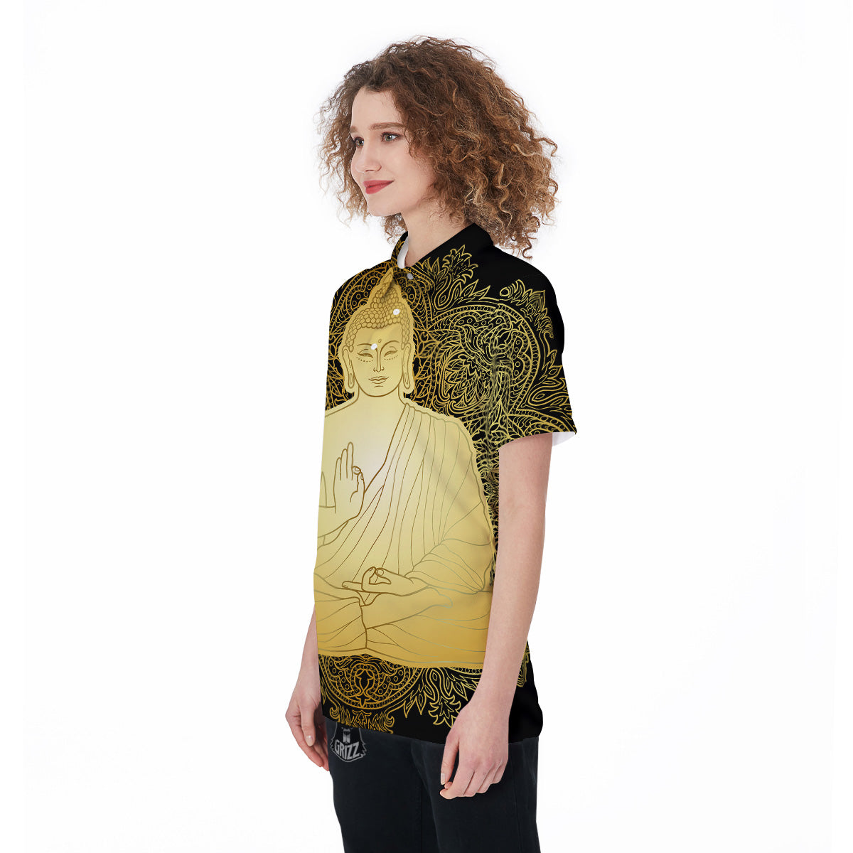Mandala Buddha Statue Print Women's Golf Shirts-grizzshop