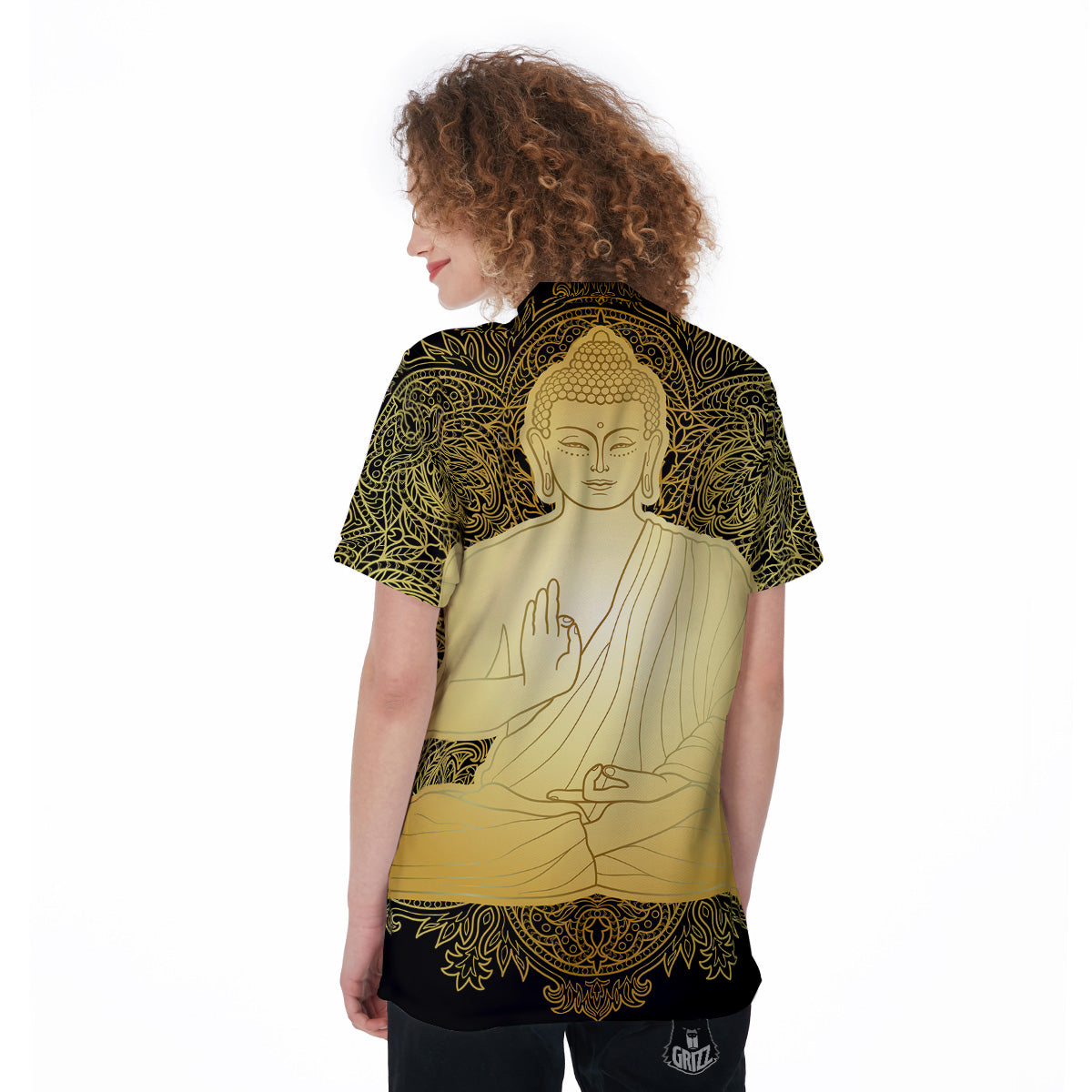 Mandala Buddha Statue Print Women's Golf Shirts-grizzshop