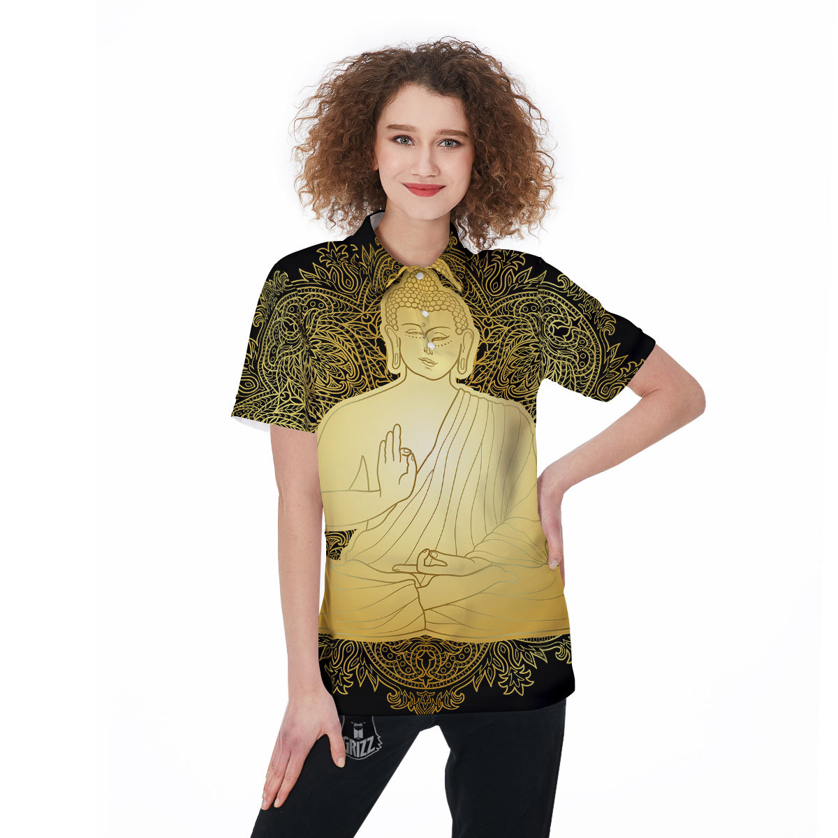 Mandala Buddha Statue Print Women's Golf Shirts-grizzshop