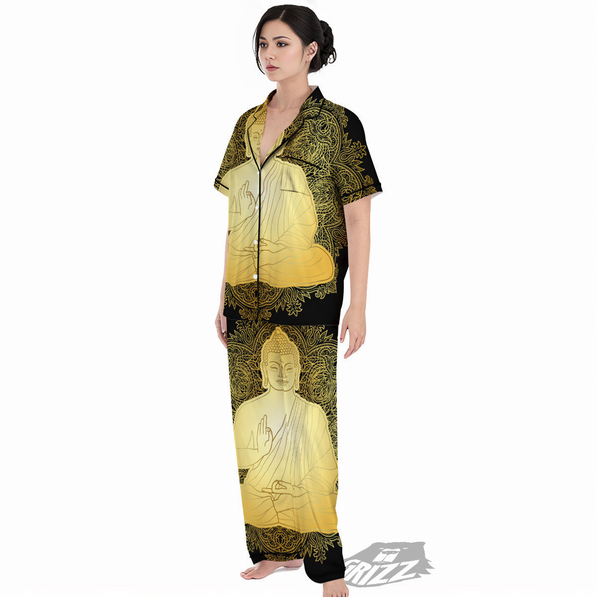 Mandala Buddha Statue Print Women's Pajamas Set-grizzshop