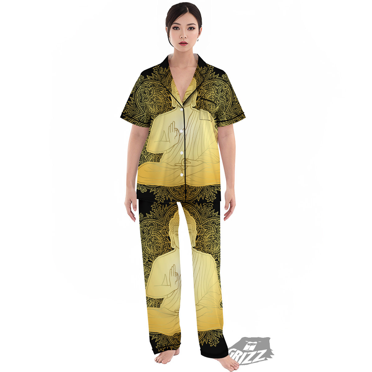 Mandala Buddha Statue Print Women's Pajamas Set-grizzshop