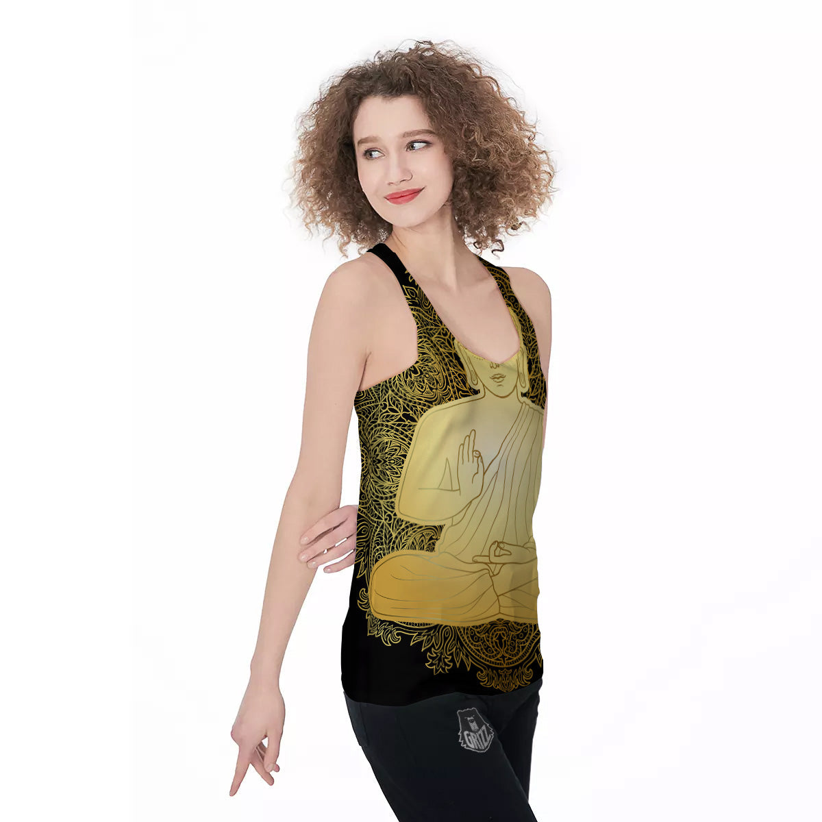 Mandala Buddha Statue Print Women's Racerback Tank Top-grizzshop