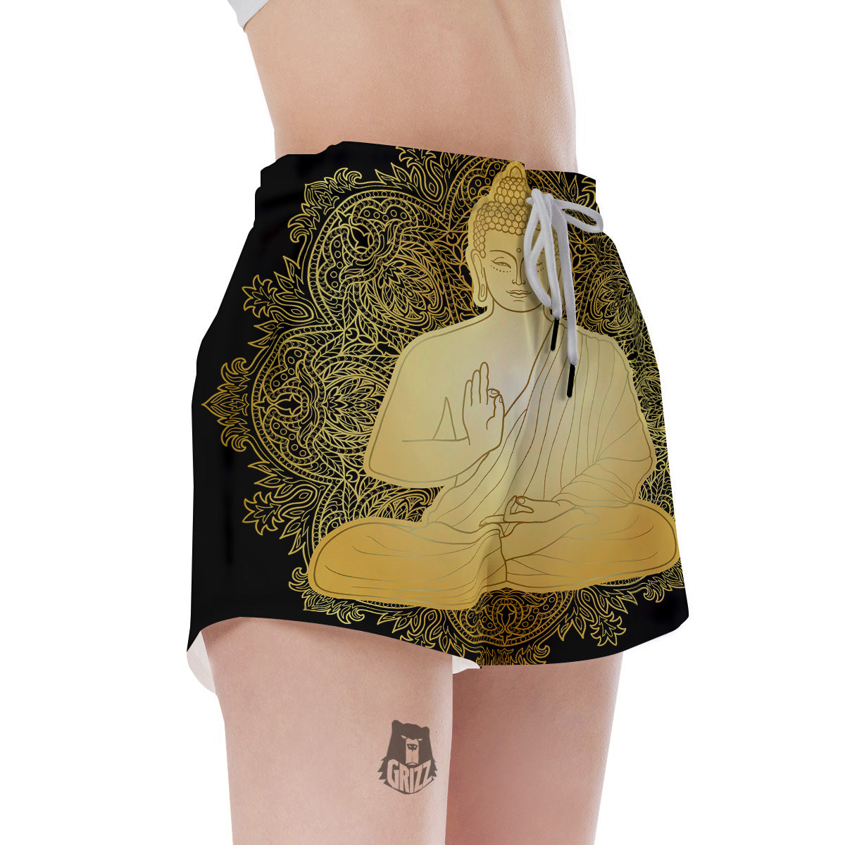 Mandala Buddha Statue Print Women's Shorts-grizzshop