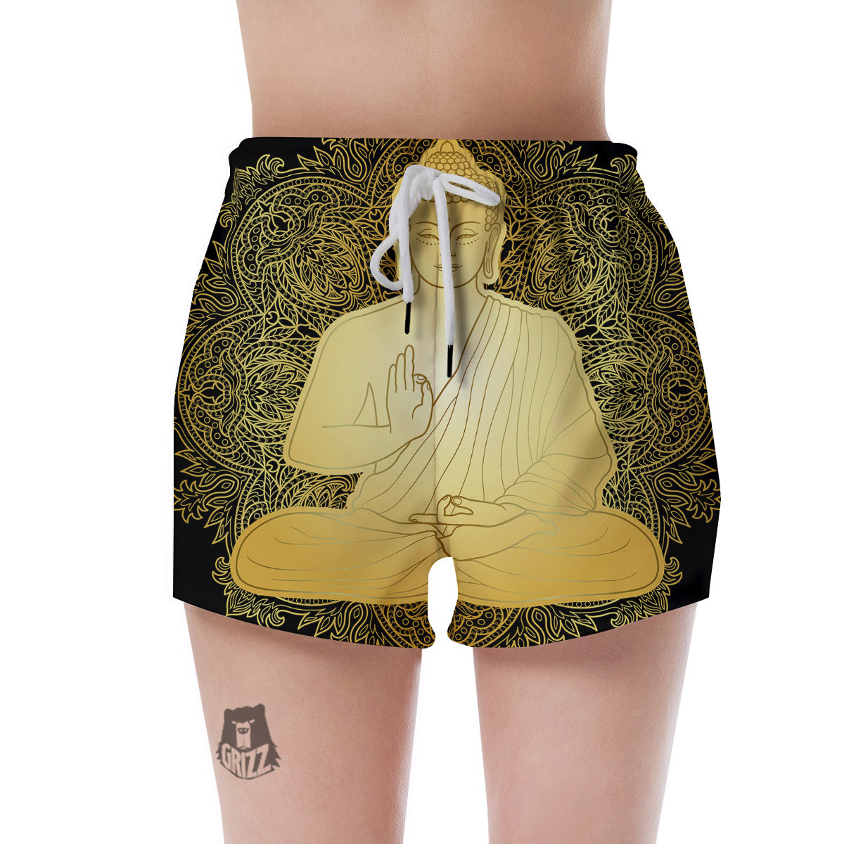 Mandala Buddha Statue Print Women's Shorts-grizzshop