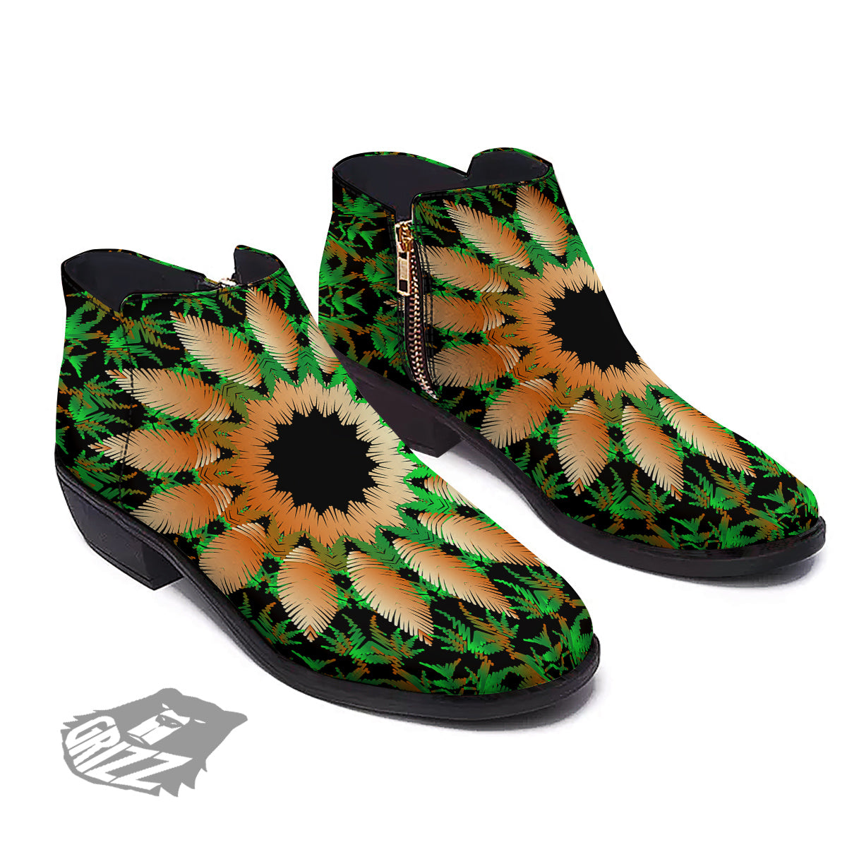 Mandala Cannabis Leaf Print Ankle Boots-grizzshop