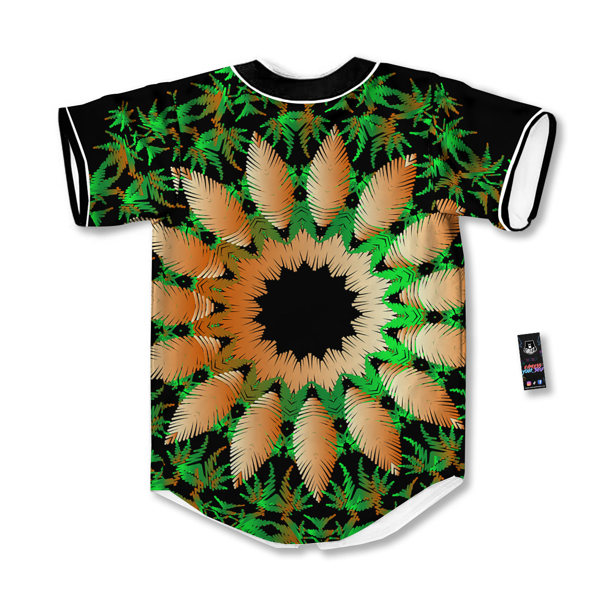 Mandala Cannabis Leaf Print Baseball Jersey-grizzshop