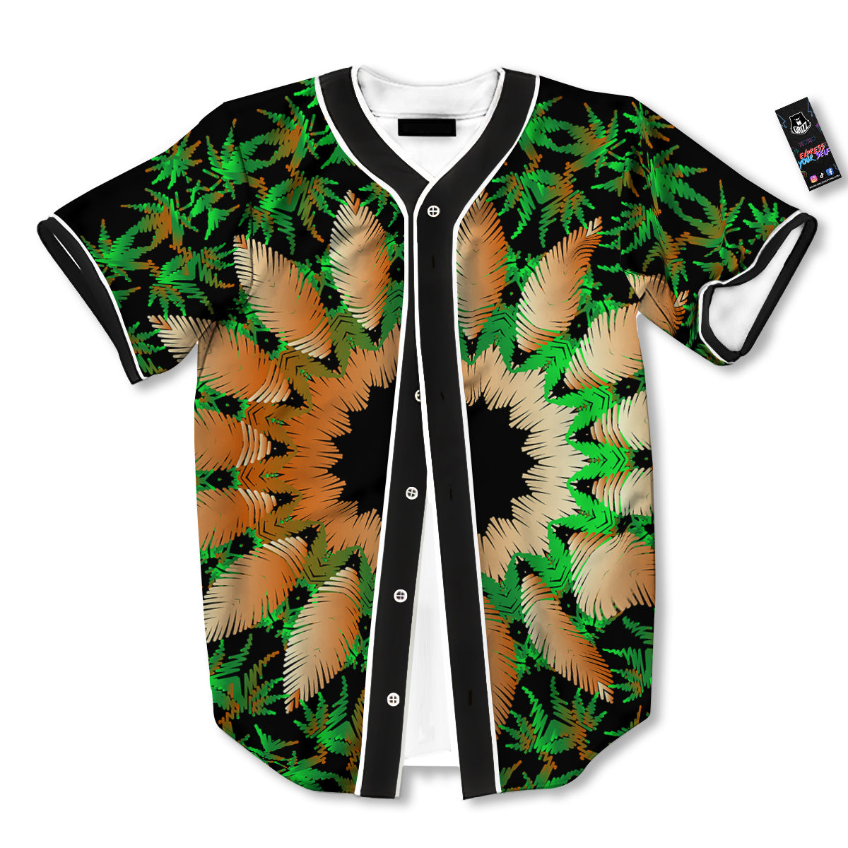 Mandala Cannabis Leaf Print Baseball Jersey-grizzshop