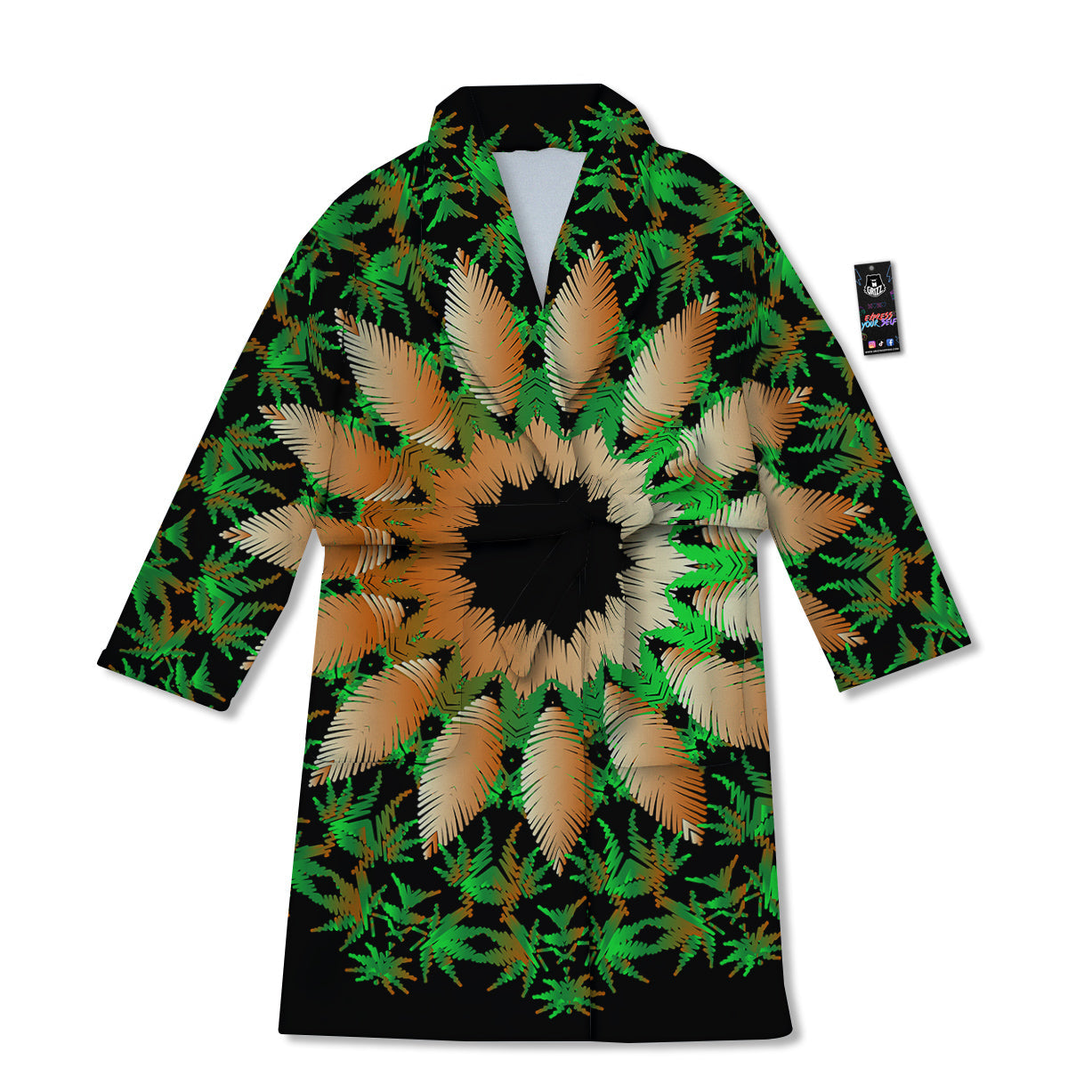 Mandala Cannabis Leaf Print Bathrobe-grizzshop