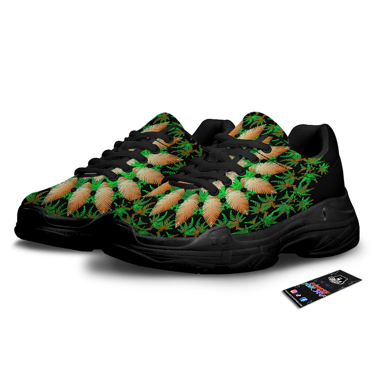 Mandala Cannabis Leaf Print Black Chunky Shoes-grizzshop