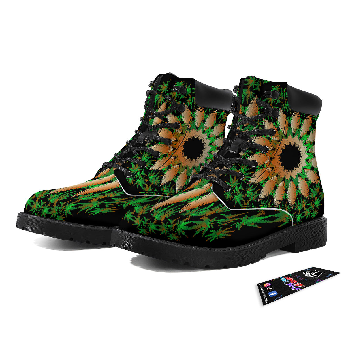 Mandala Cannabis Leaf Print Boots-grizzshop