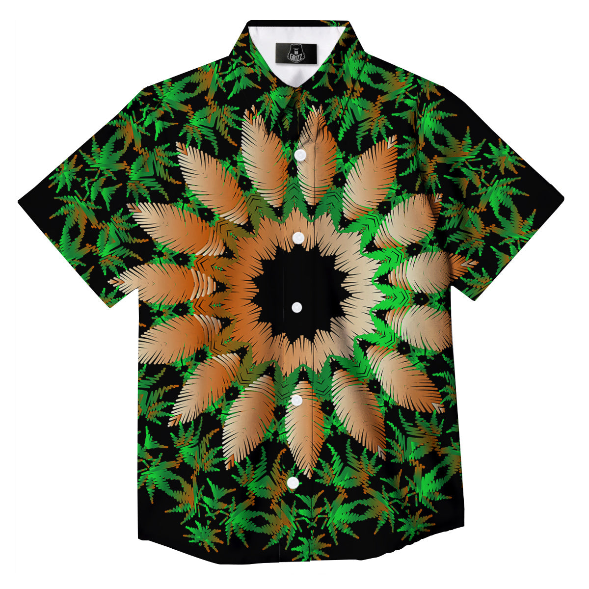 Mandala Cannabis Leaf Print Button Up Shirt-grizzshop