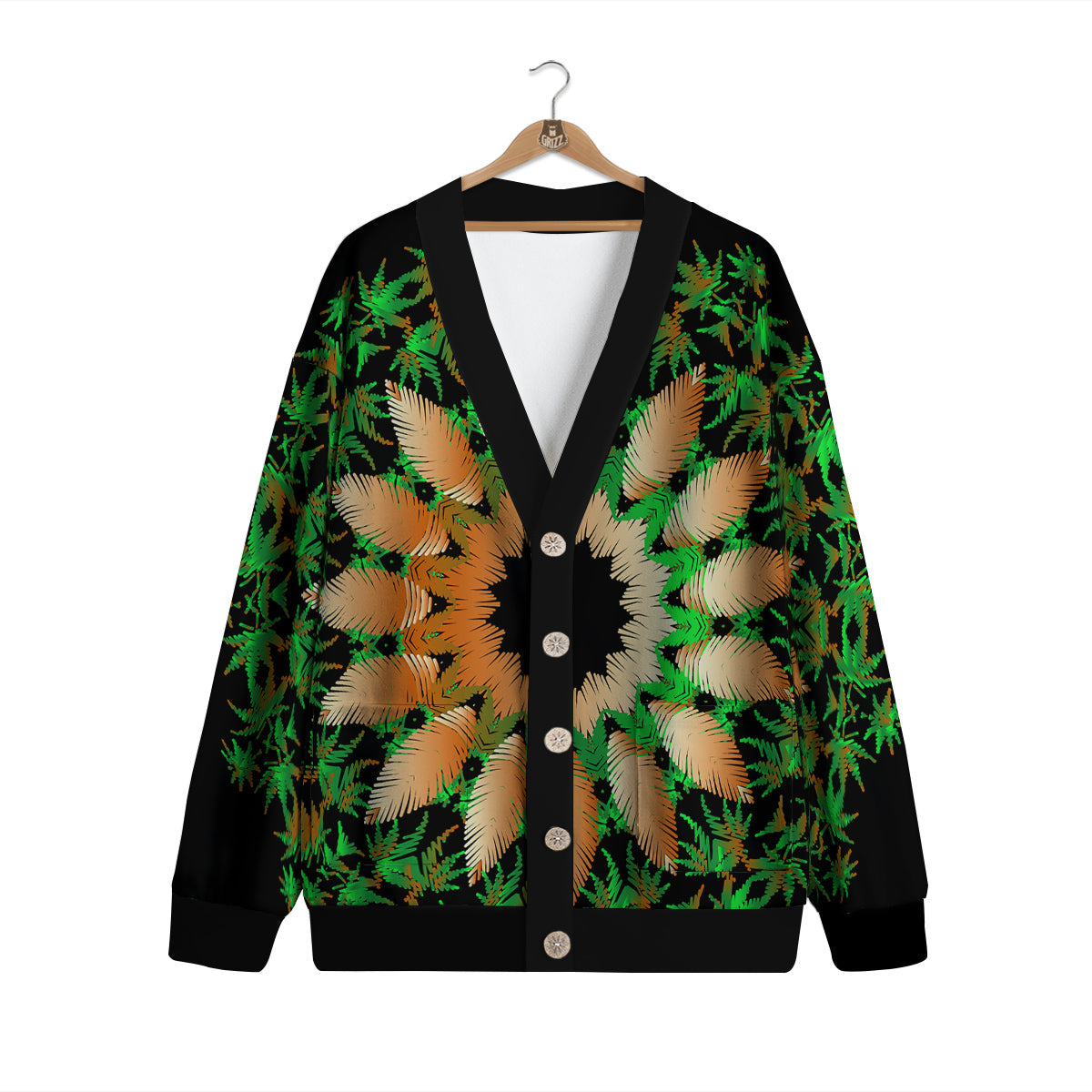 Mandala Cannabis Leaf Print Cardigan-grizzshop