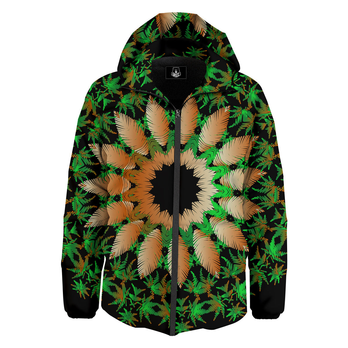 Mandala Cannabis Leaf Print Down Jacket-grizzshop