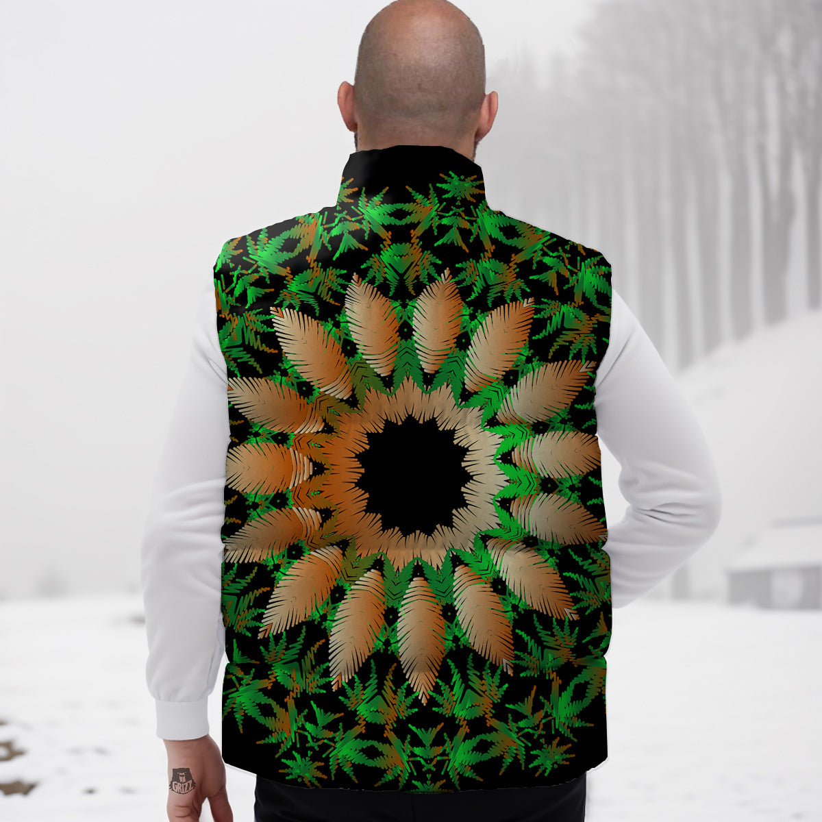 Mandala Cannabis Leaf Print Down Vest
