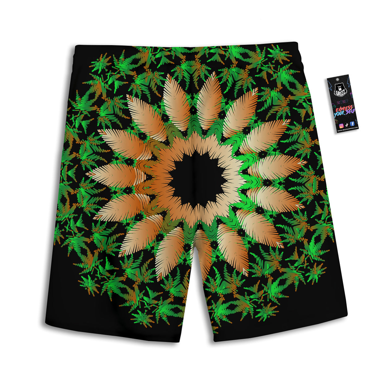 Mandala Cannabis Leaf Print Men's Athletic Shorts