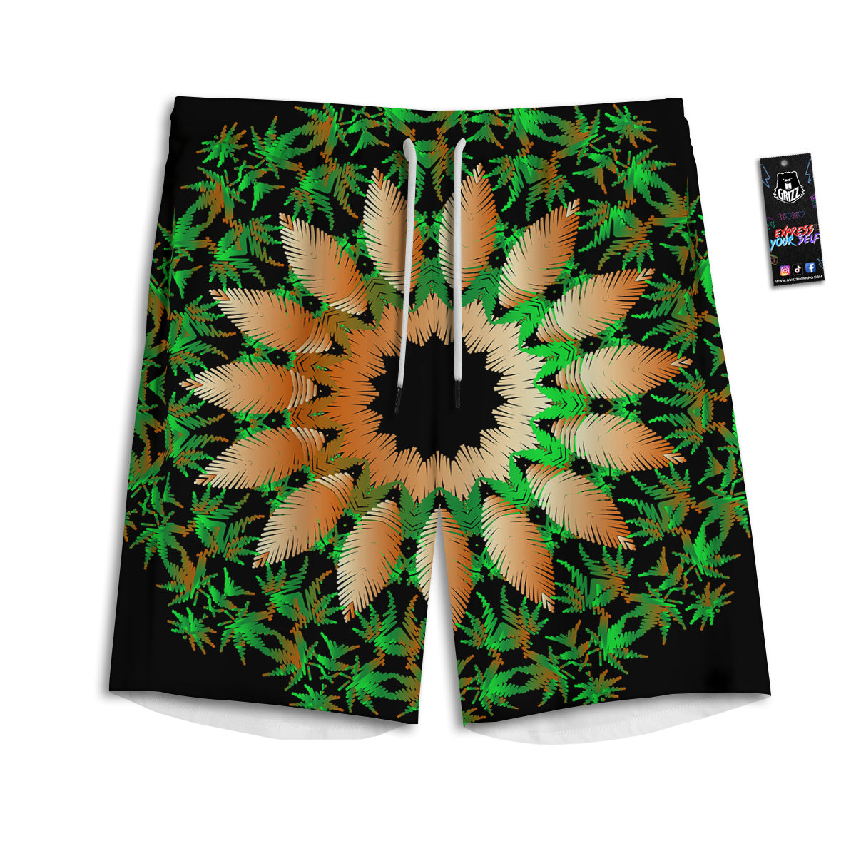 Mandala Cannabis Leaf Print Men's Athletic Shorts
