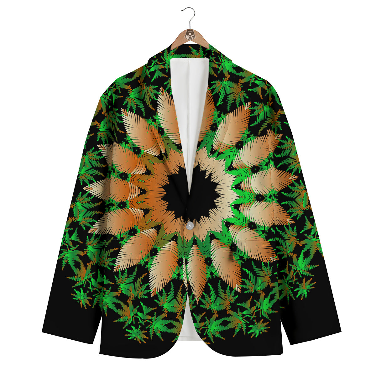 Mandala Cannabis Leaf Print Men's Blazer-grizzshop