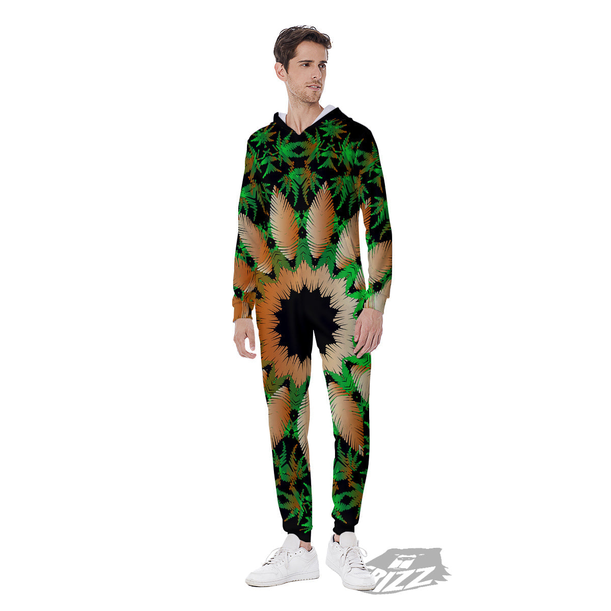 Mandala Cannabis Leaf Print Men's Jumpsuit-grizzshop