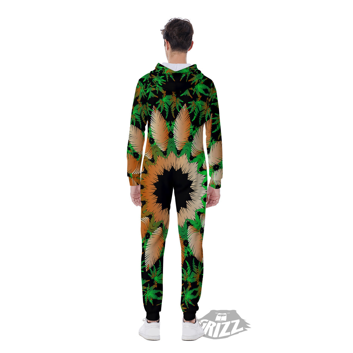 Mandala Cannabis Leaf Print Men's Jumpsuit-grizzshop