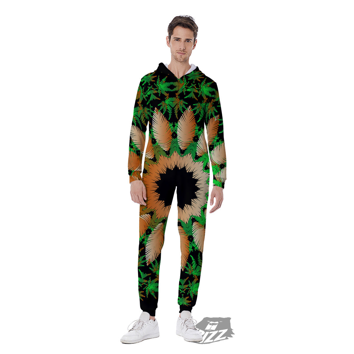 Mandala Cannabis Leaf Print Men's Jumpsuit-grizzshop